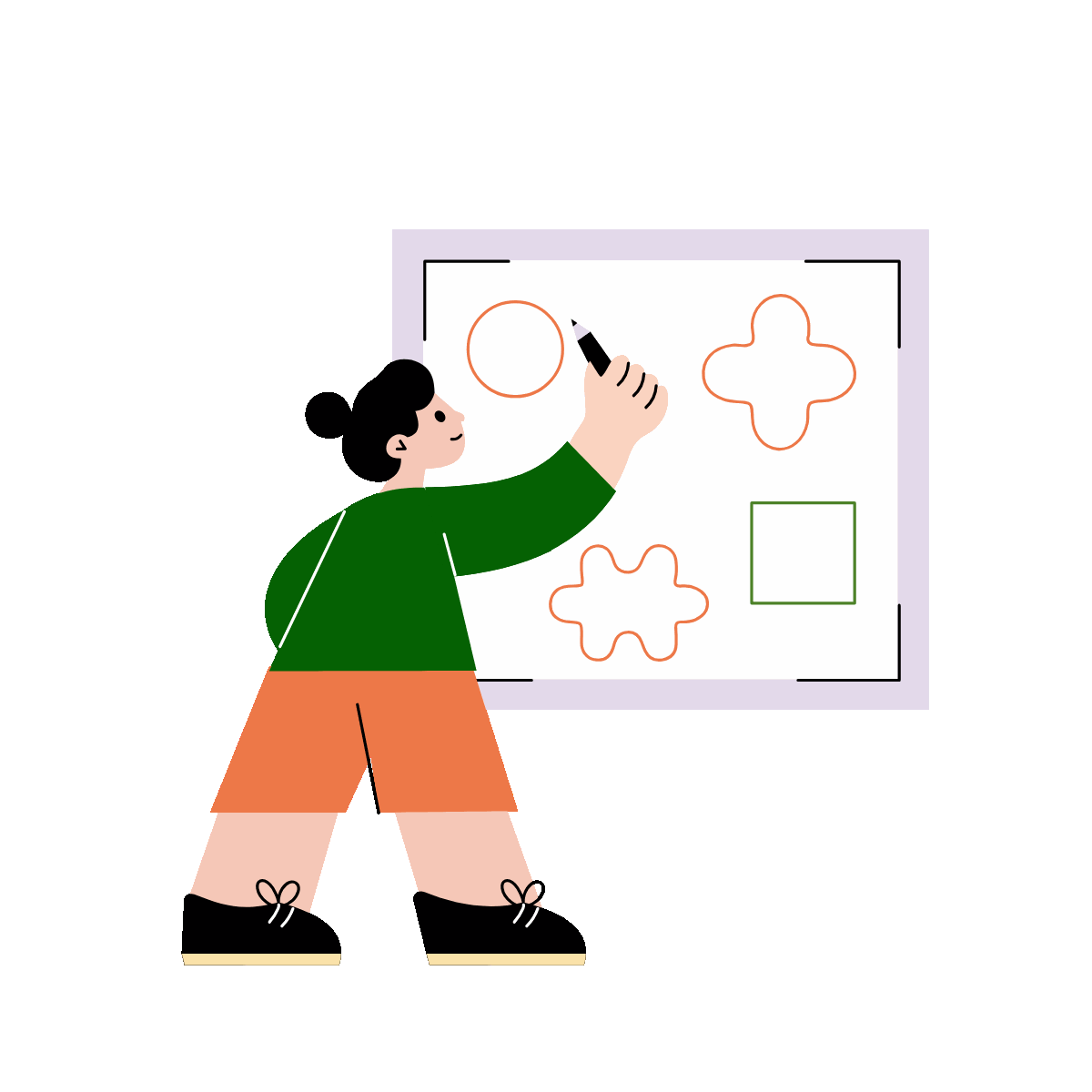 A flat style animated illustration showing a child making drawings