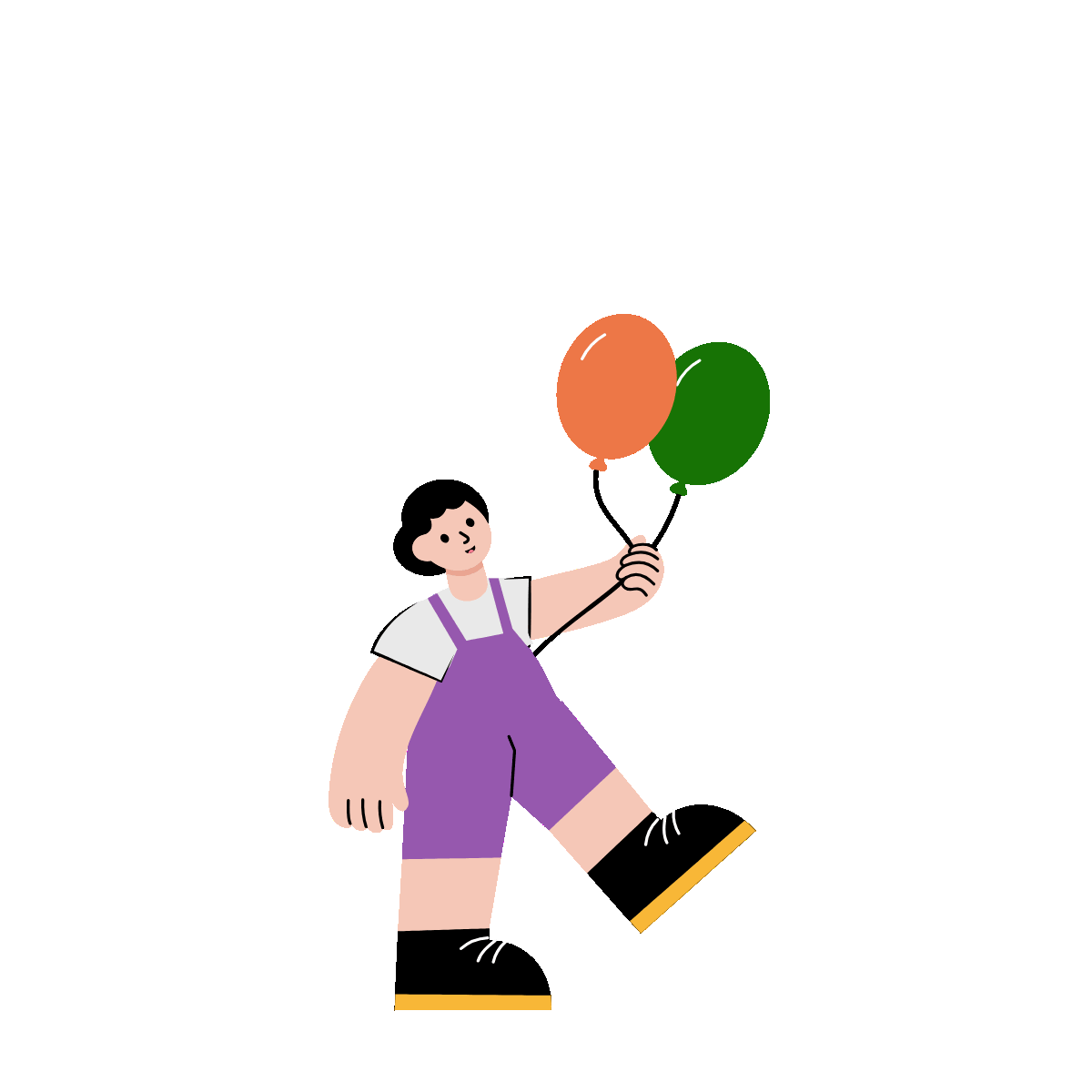 A flat style animated illustration showing a child holding balloons