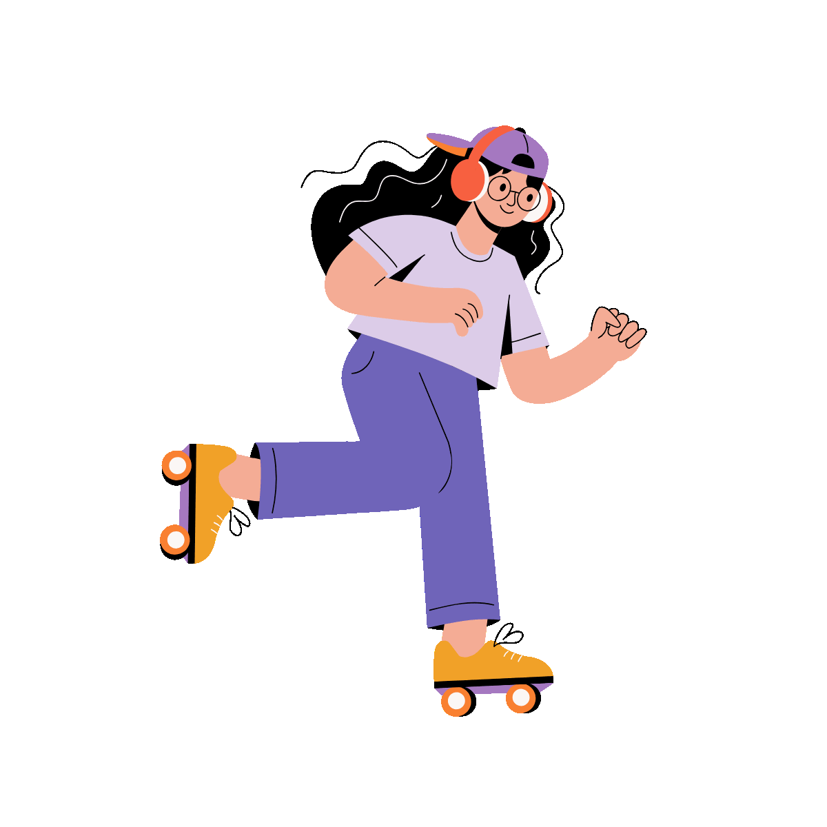 A flat style animated illustration showing a person skating