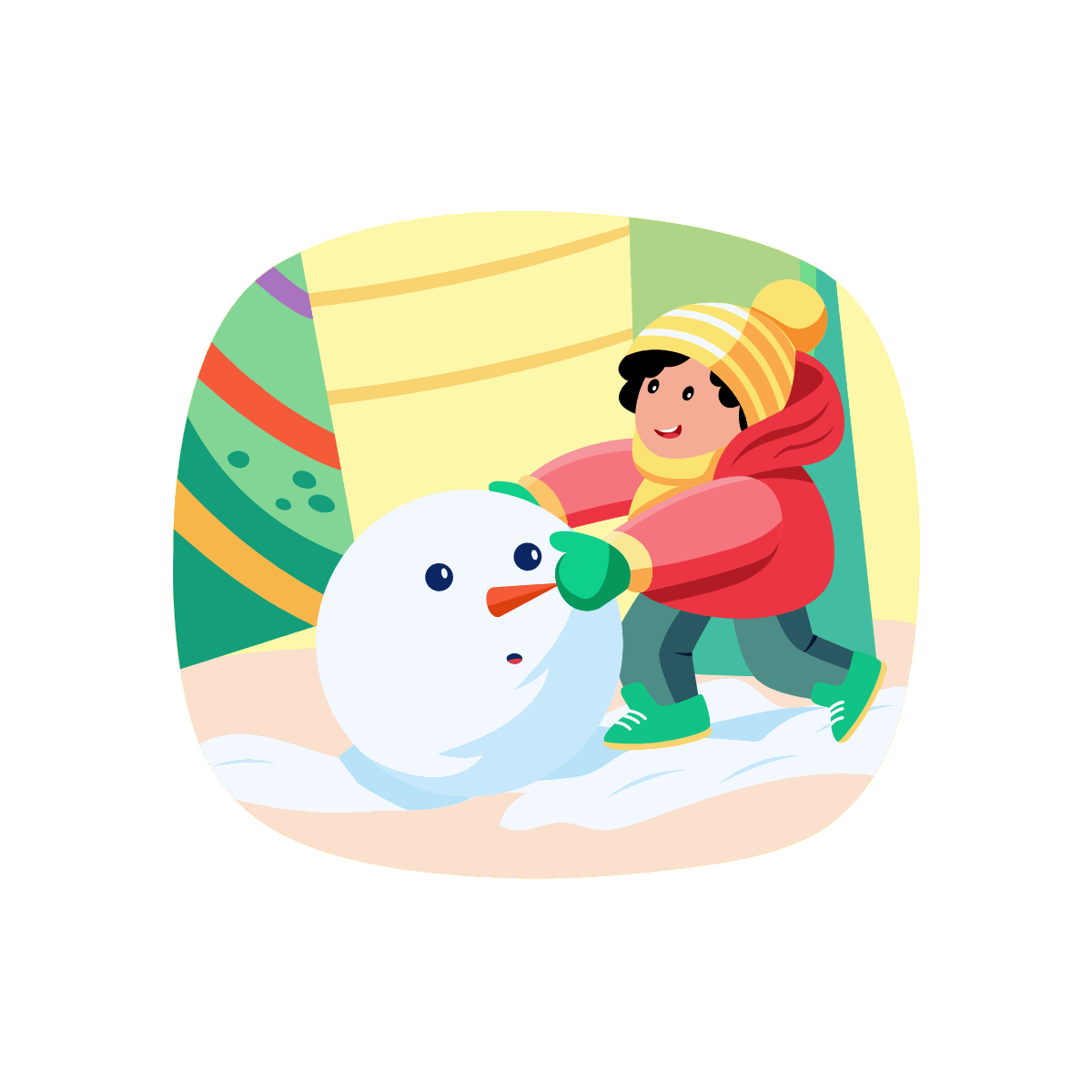 Flat Kid Playing in Snow Illustration