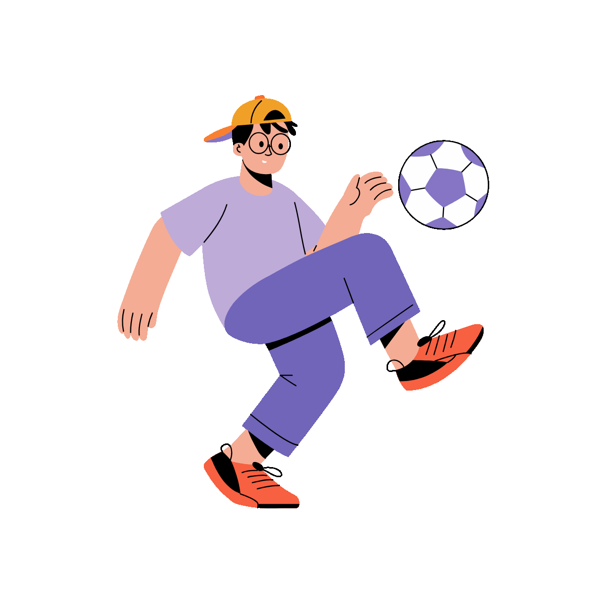 Flat animation of a person playing football