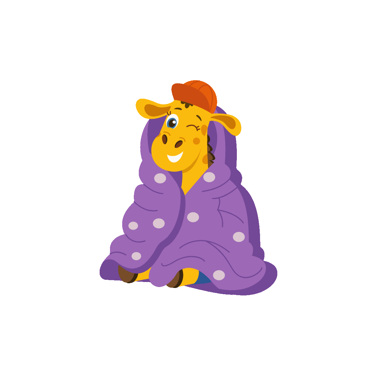Giraffe Wrapped in a Purple Blanket