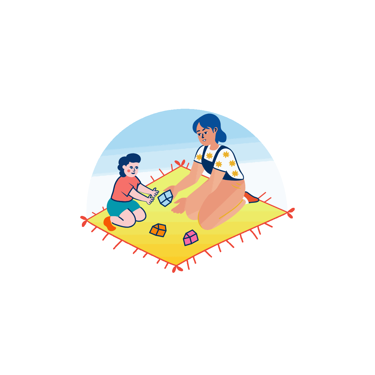 Animated mom and child doing fun activities