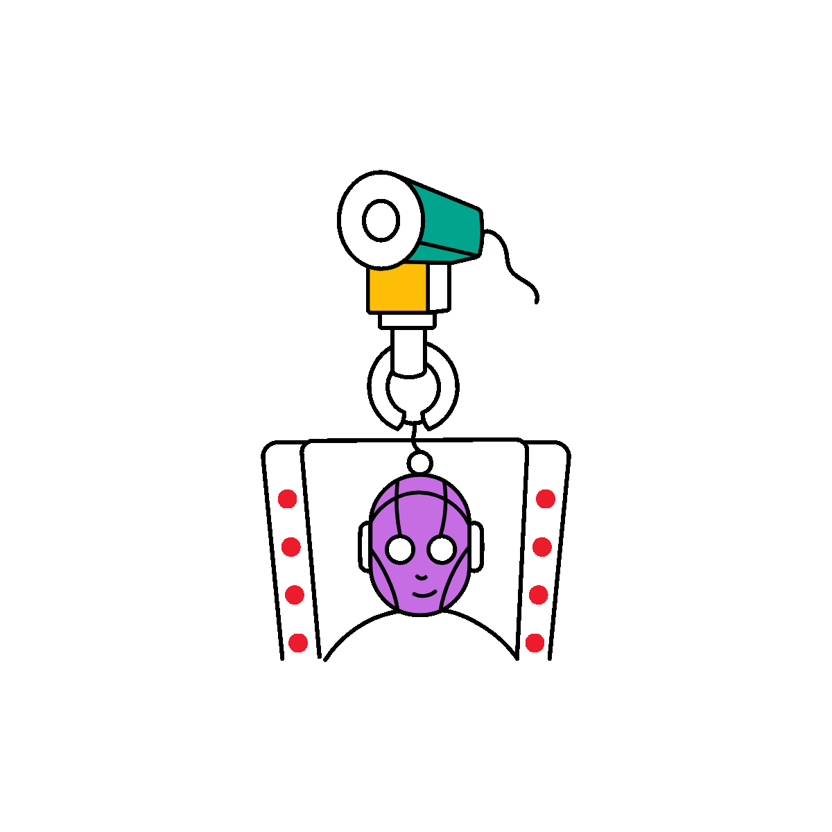 A doodle style animated icon showing a robot assistant