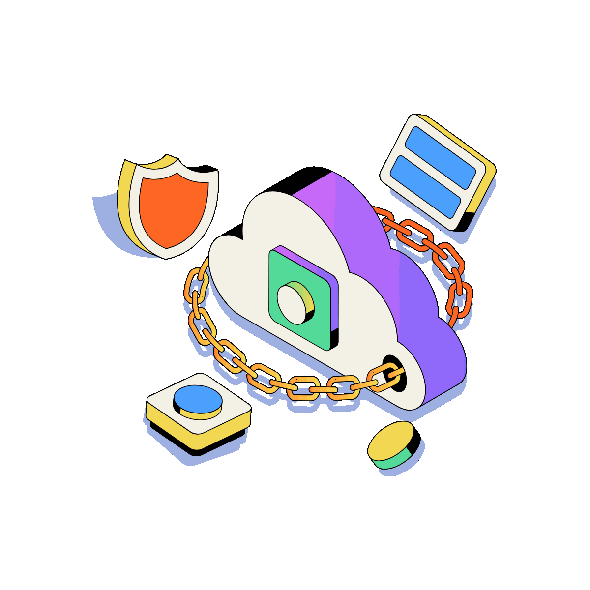 Protected cloud platform secured with lock and shield icons.
