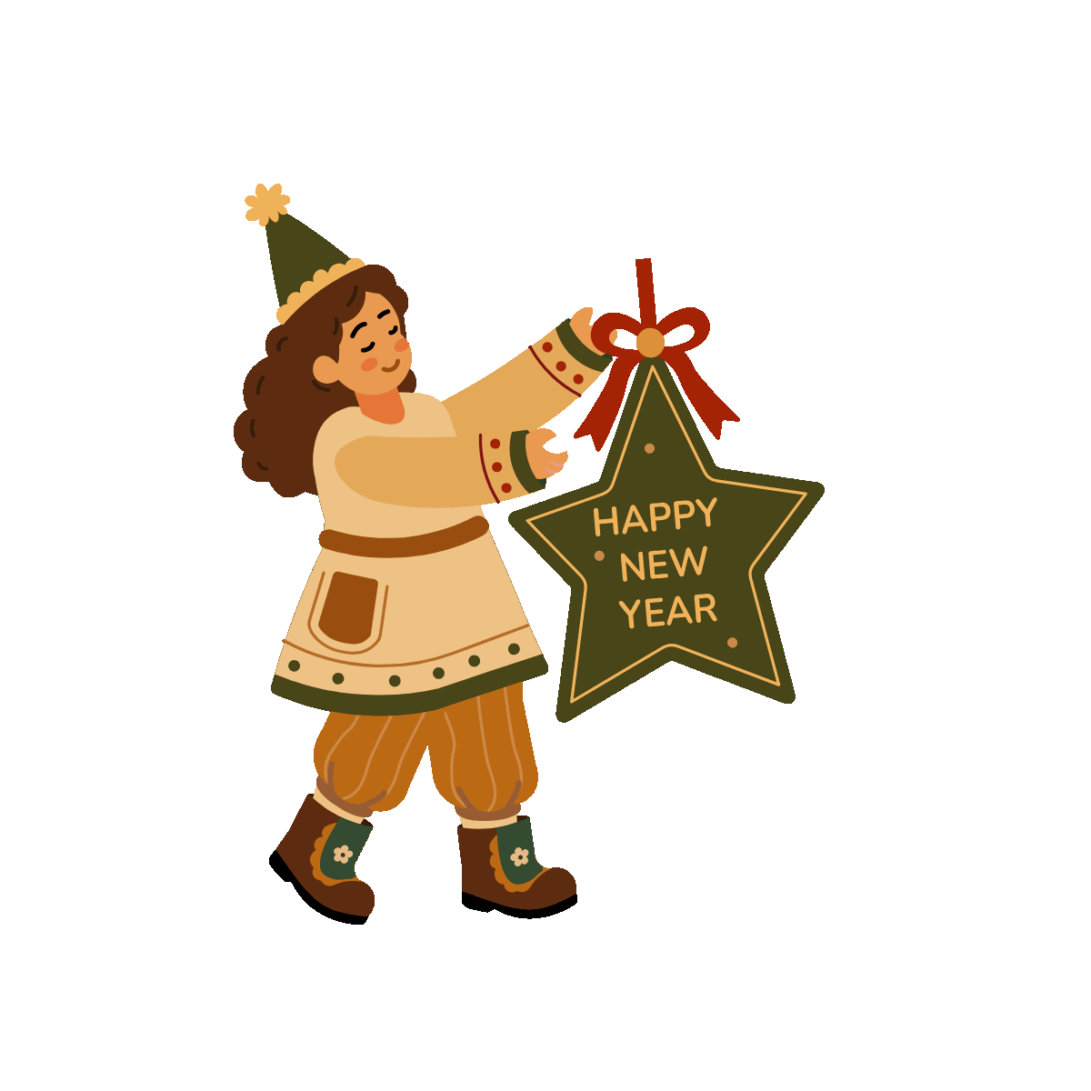 Character Holding a Festive New Year Star
