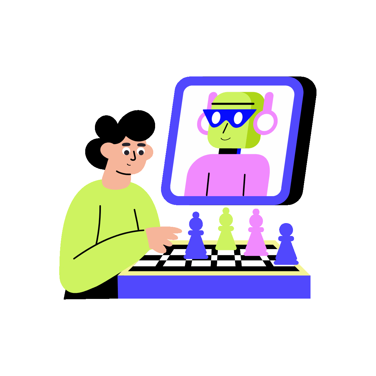Robot Chess Flat Animated Illustration