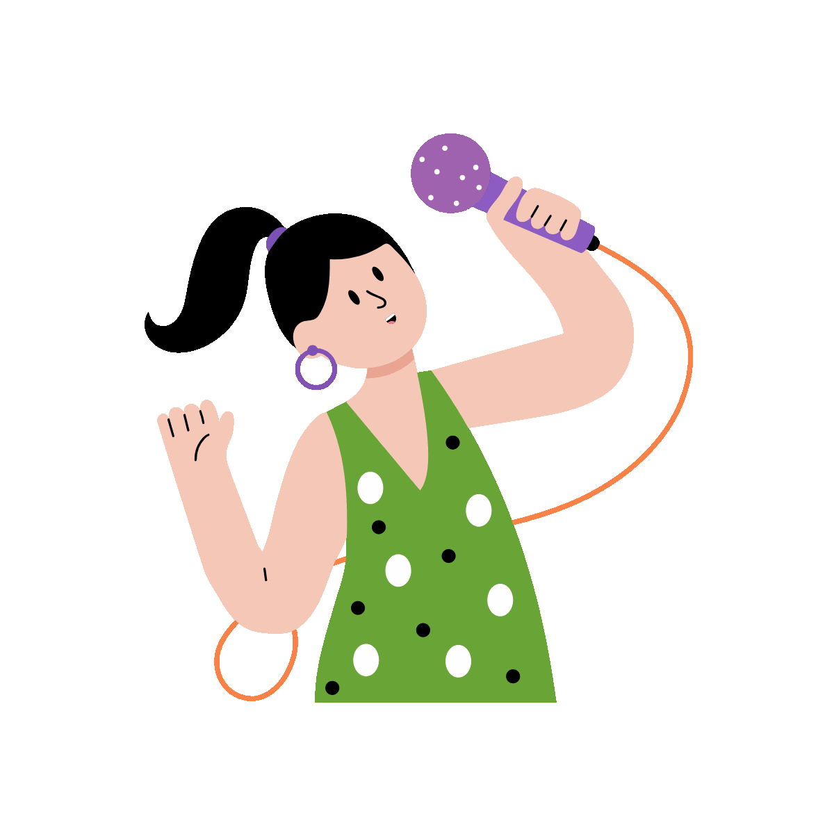 A flat style animated illustration showing a singing girl