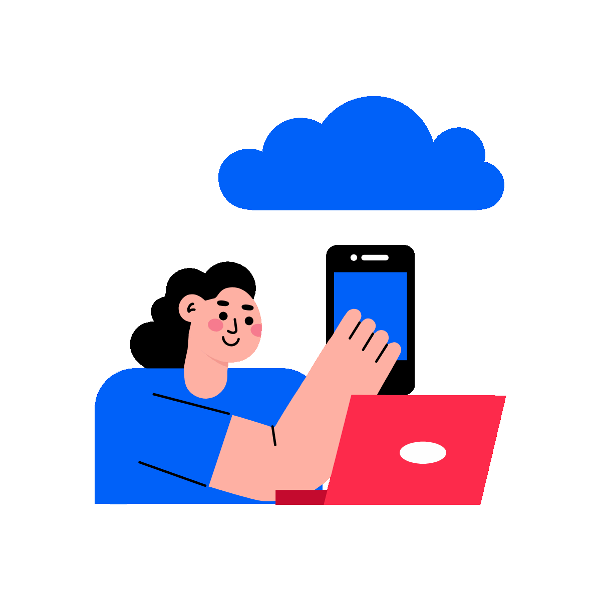 A flat style animated illustration showing a cloud upload