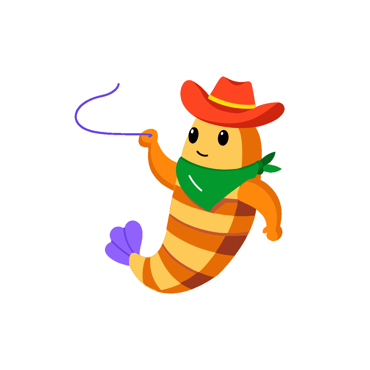 Flat animated ocean shrimp character icon