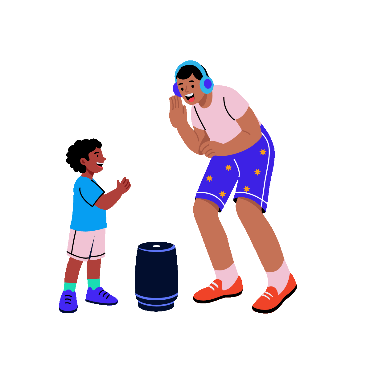 A flat style animated illustration showing a person enjoying music