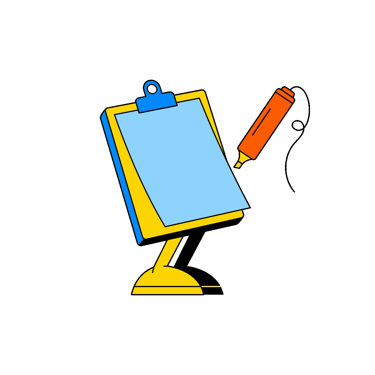 Animatedclipboard character showing ordered workflow steps with a pencil, representing sequential