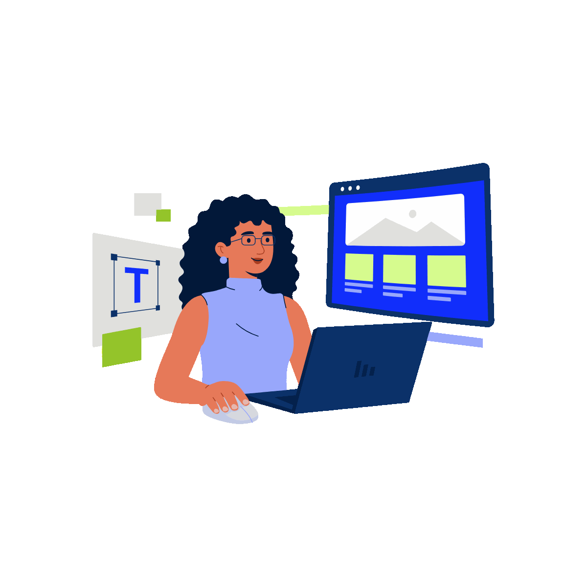 Woman designs a clean laptop interface.