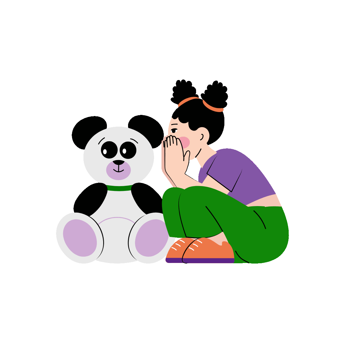 A flat style animated illustration showing a kid whispering