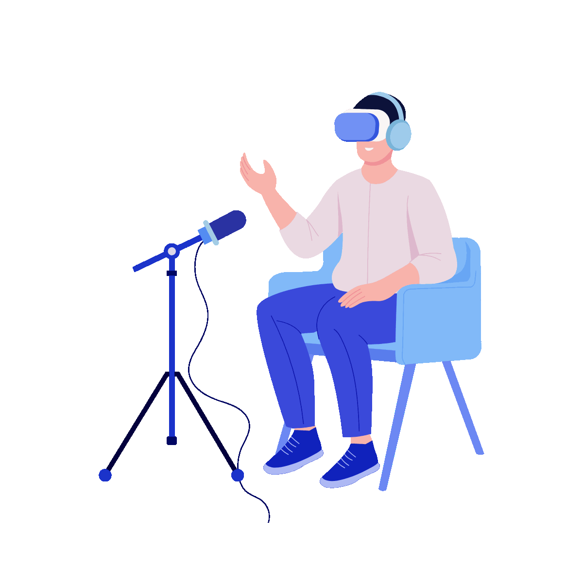 VR Podcast Flat Animated Illustration Design