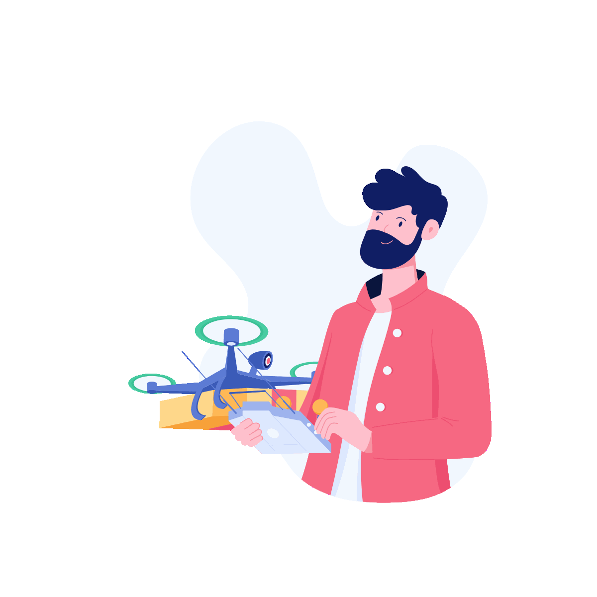 Flat Drone Food Delivery Illustration