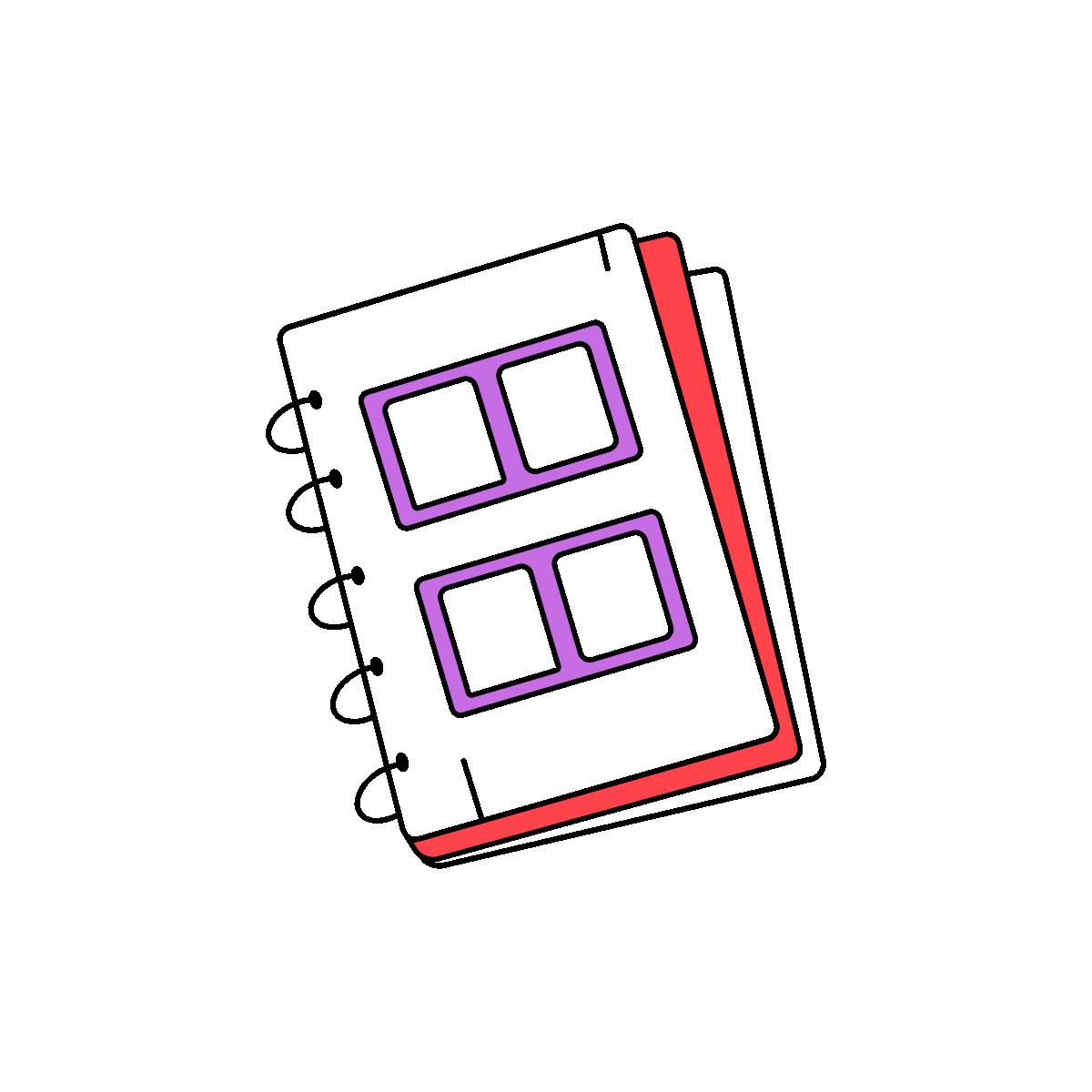 A doodle style animated icon showing a photo album