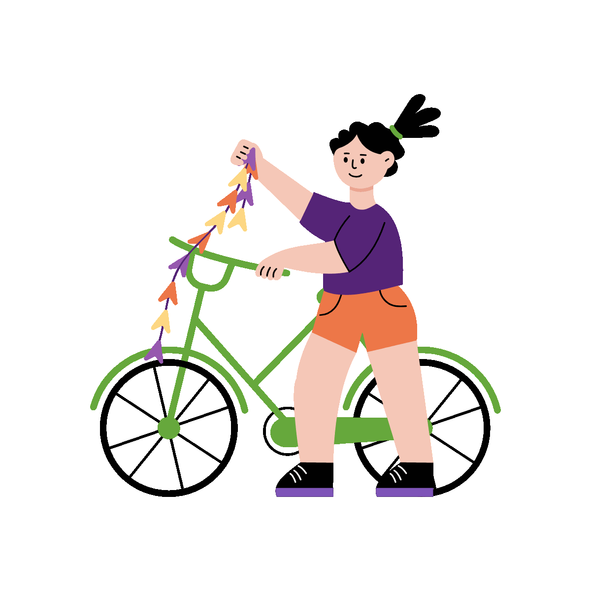 A flat style animated illustration showing a kid decorating cycle