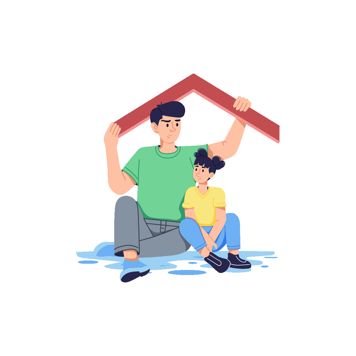 Kid Sheltering Safely with His Father