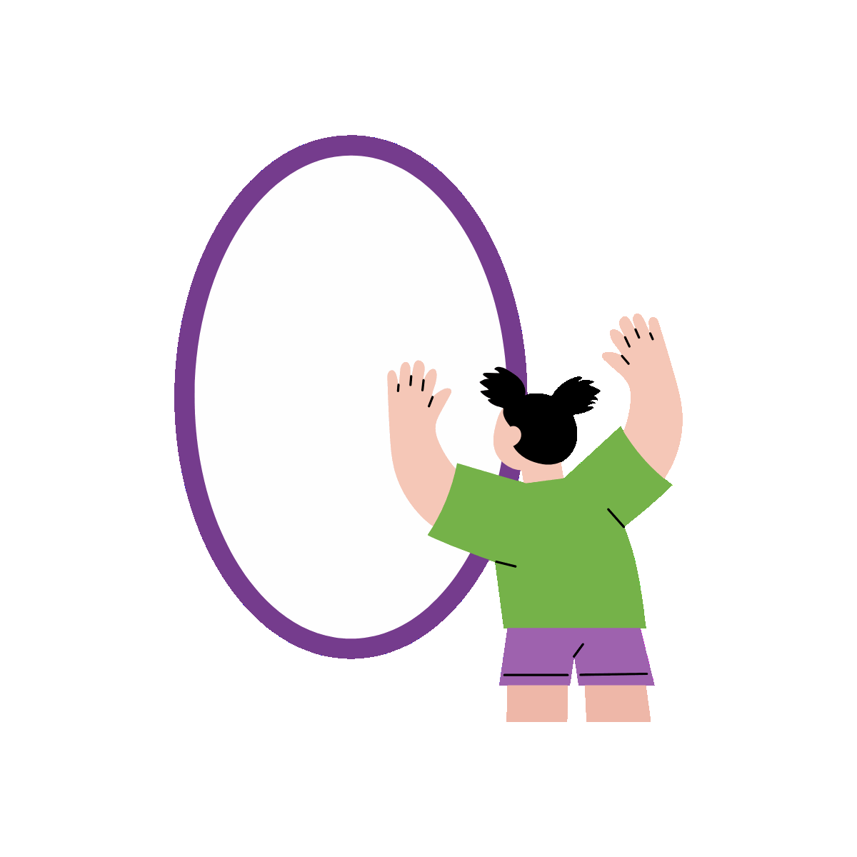 A flat style animated illustration showing child reflection