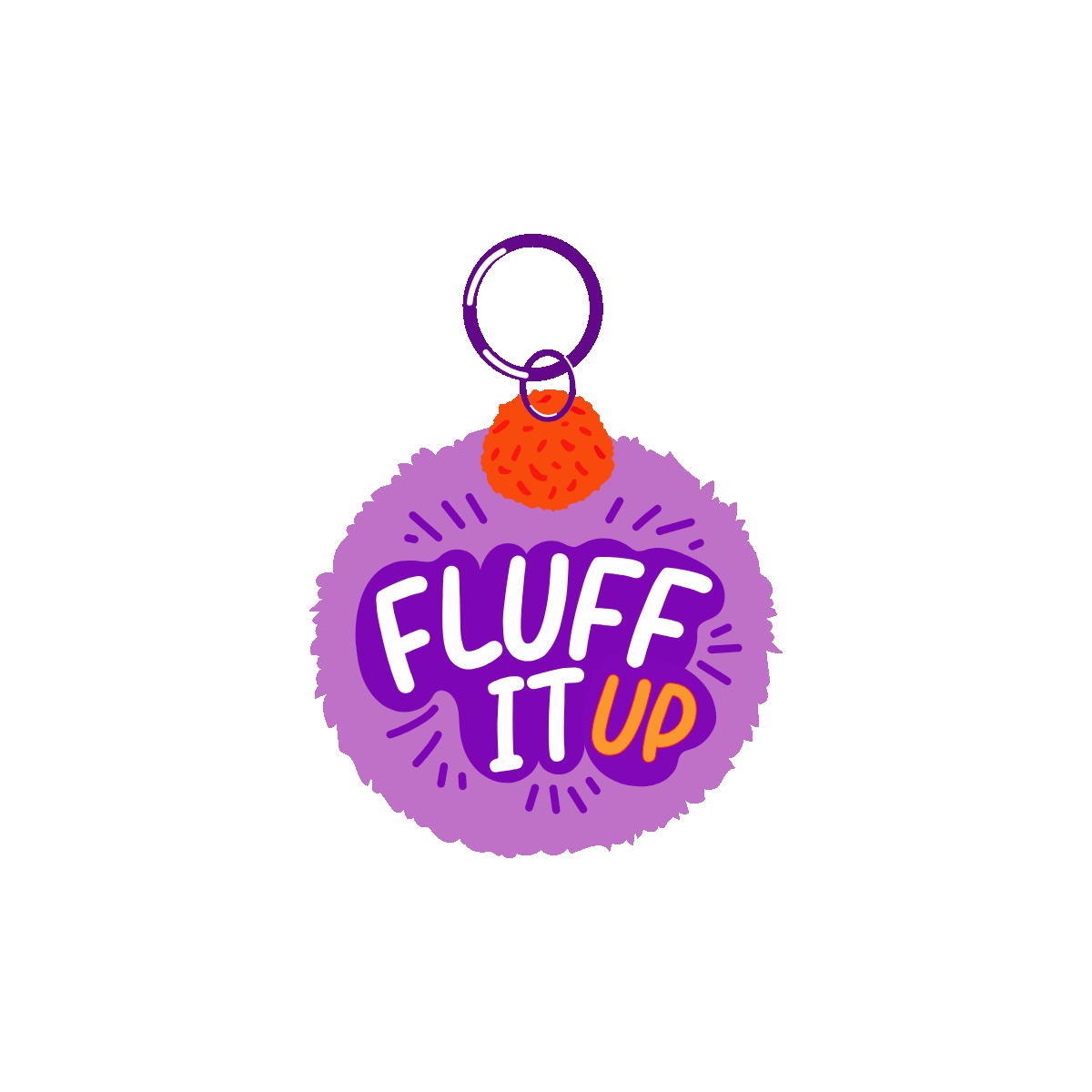 fluff it, ball, keyring, fluff, lettering, typography, quote, words, font, text, flat, vector