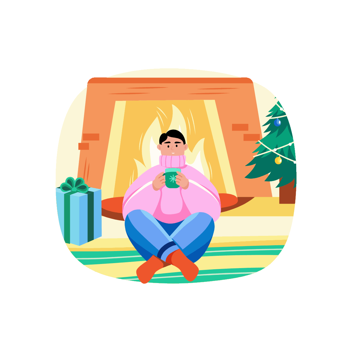 Flat Drinking Coffee Character Illustration