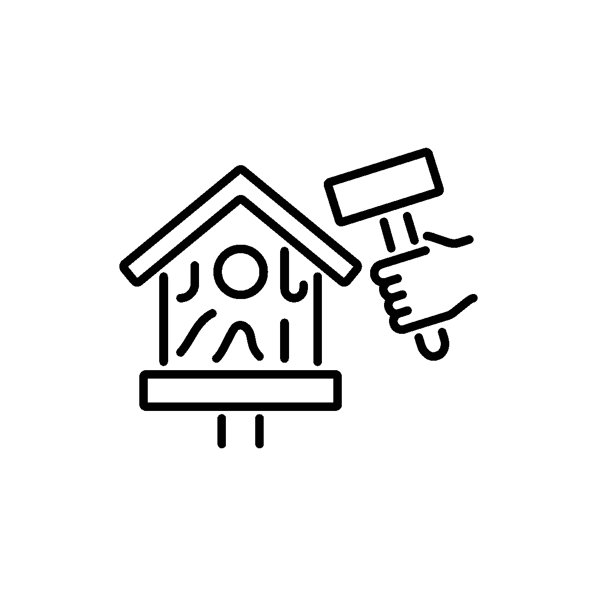 Animated icon of a wooden birdhouse