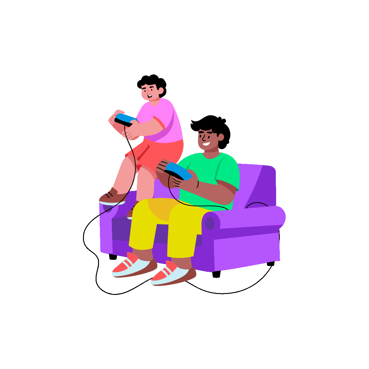 A flat style animated illustration depicting characters playing game together