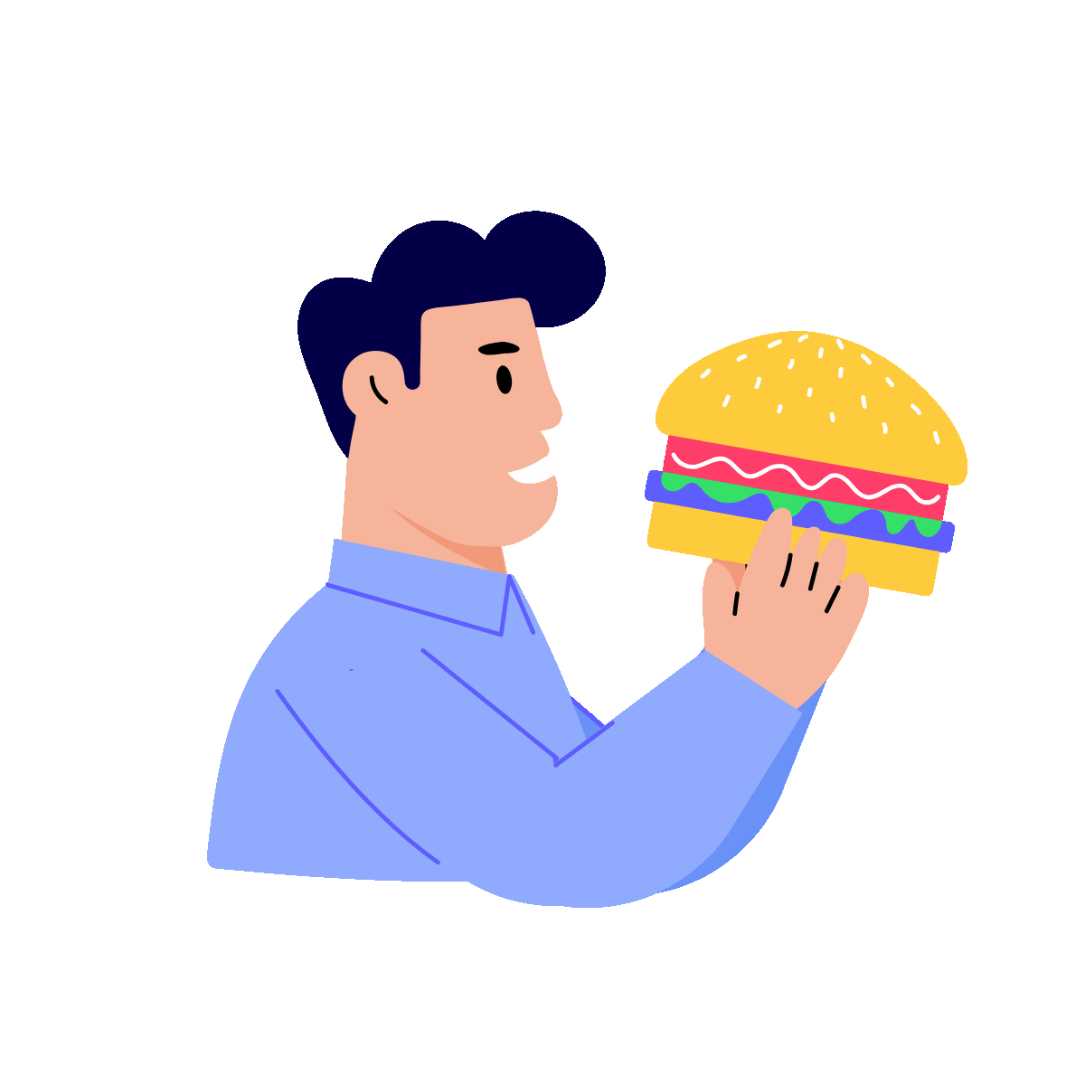 Eating Burger Flat Animated Illustration