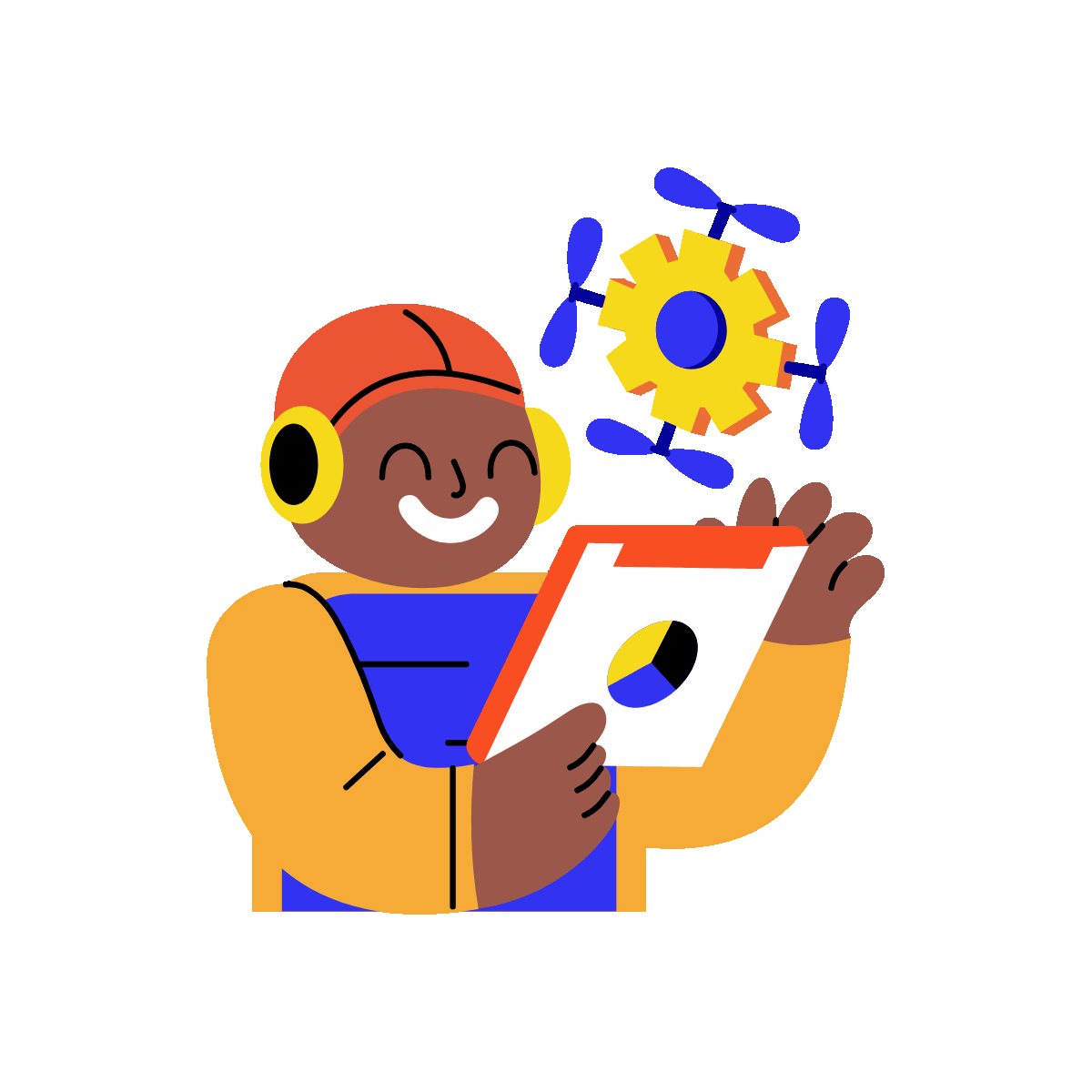 A flat style animated illustration showing ai technician