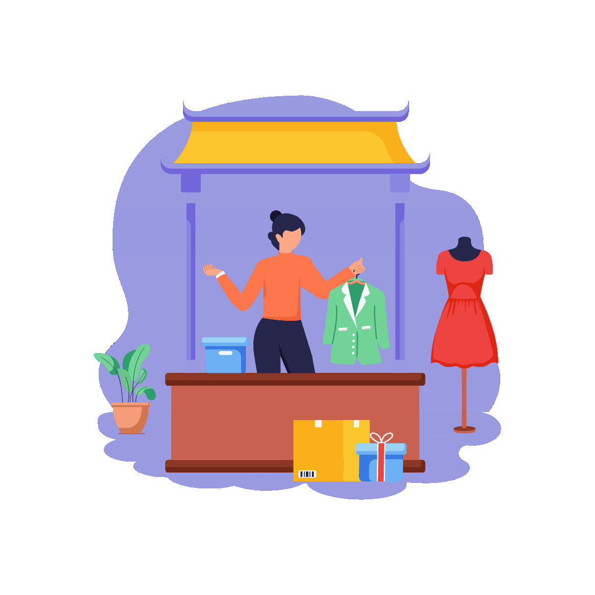 Clothing Stall Market Vendor Illustration