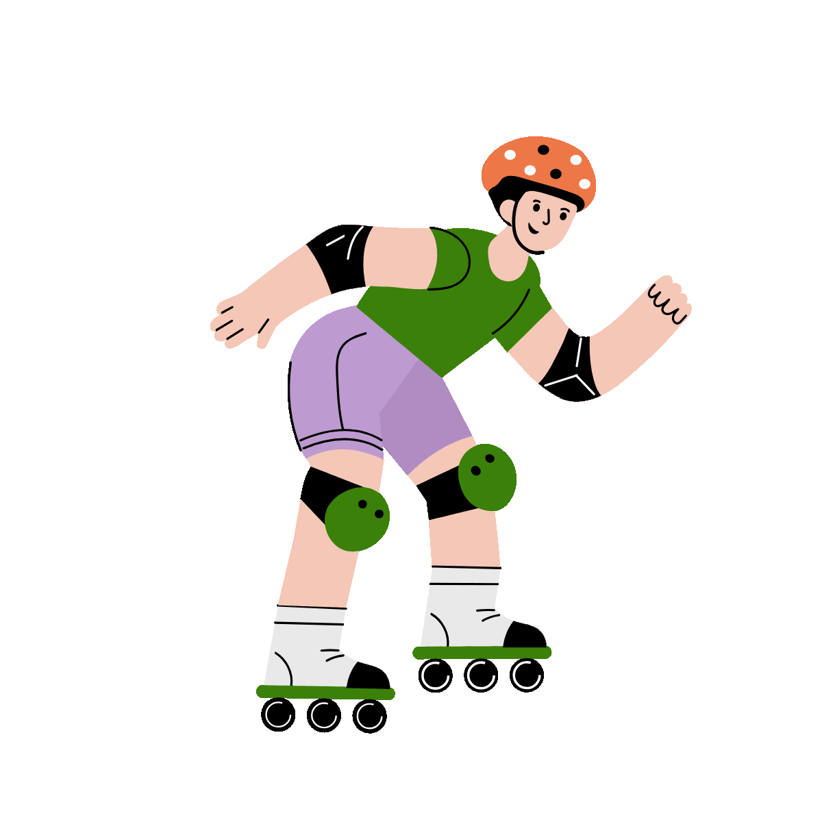 A flat style animated illustration showing a boy doing roller skating