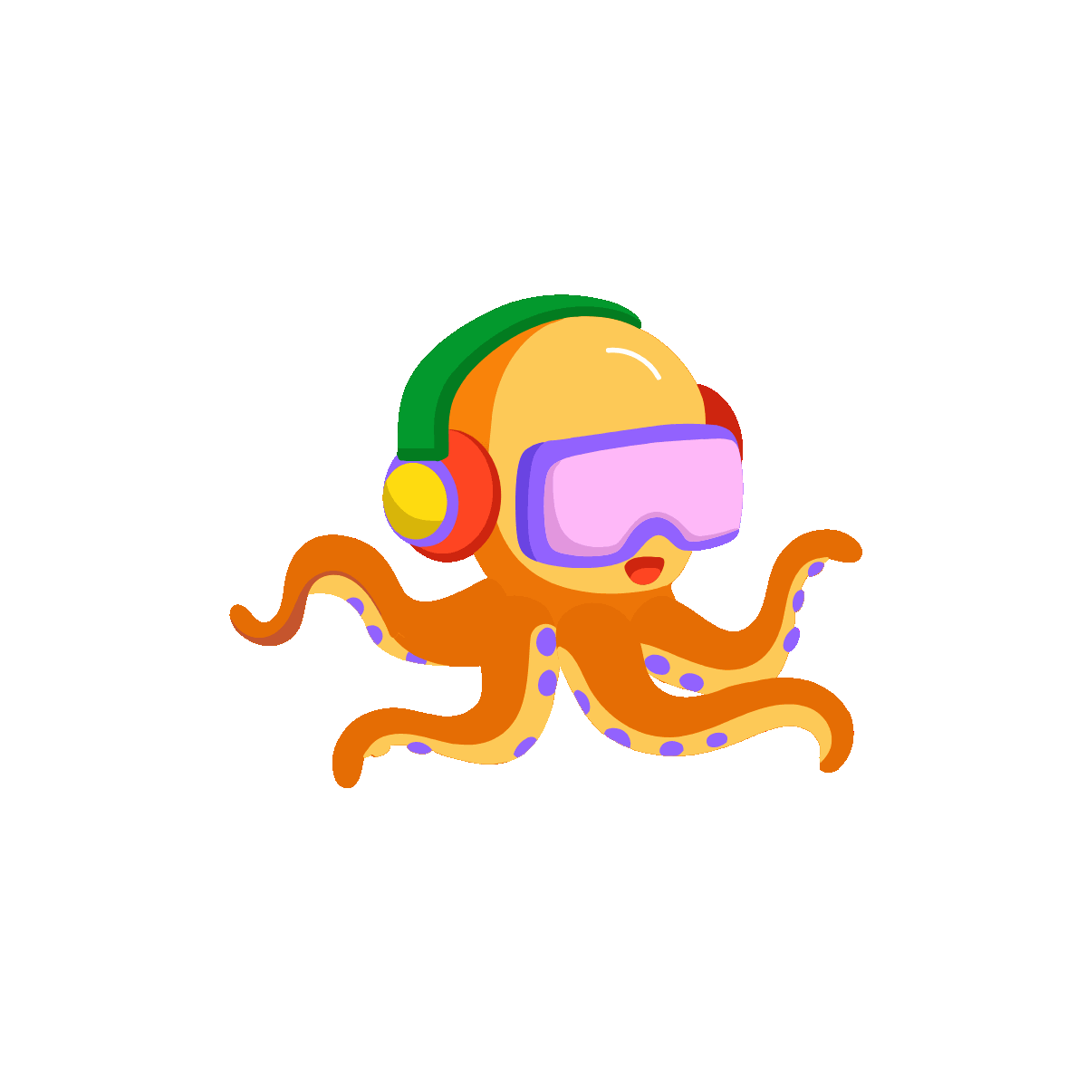 Flat animated octopus with VR headset icon