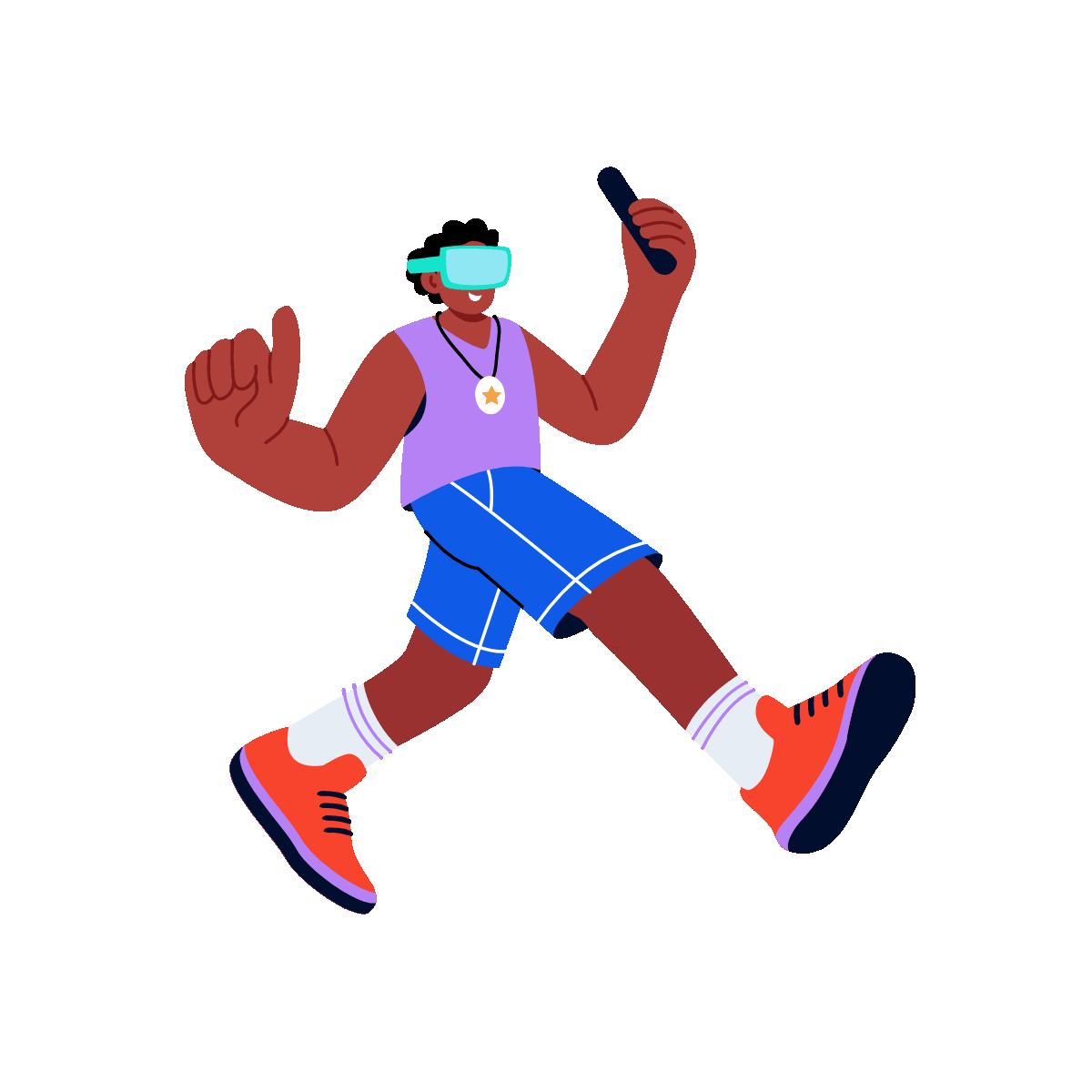 A flat style animated illustration showing a person using vr technology