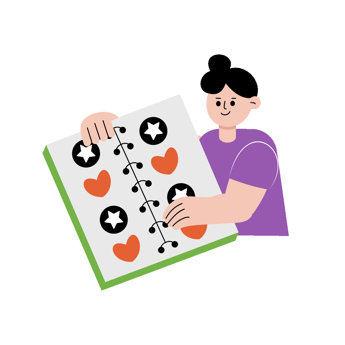 A flat style animated illustration showing sticker book