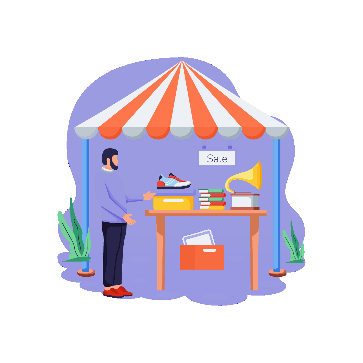 Flea Market Antique Shopping Illustration
