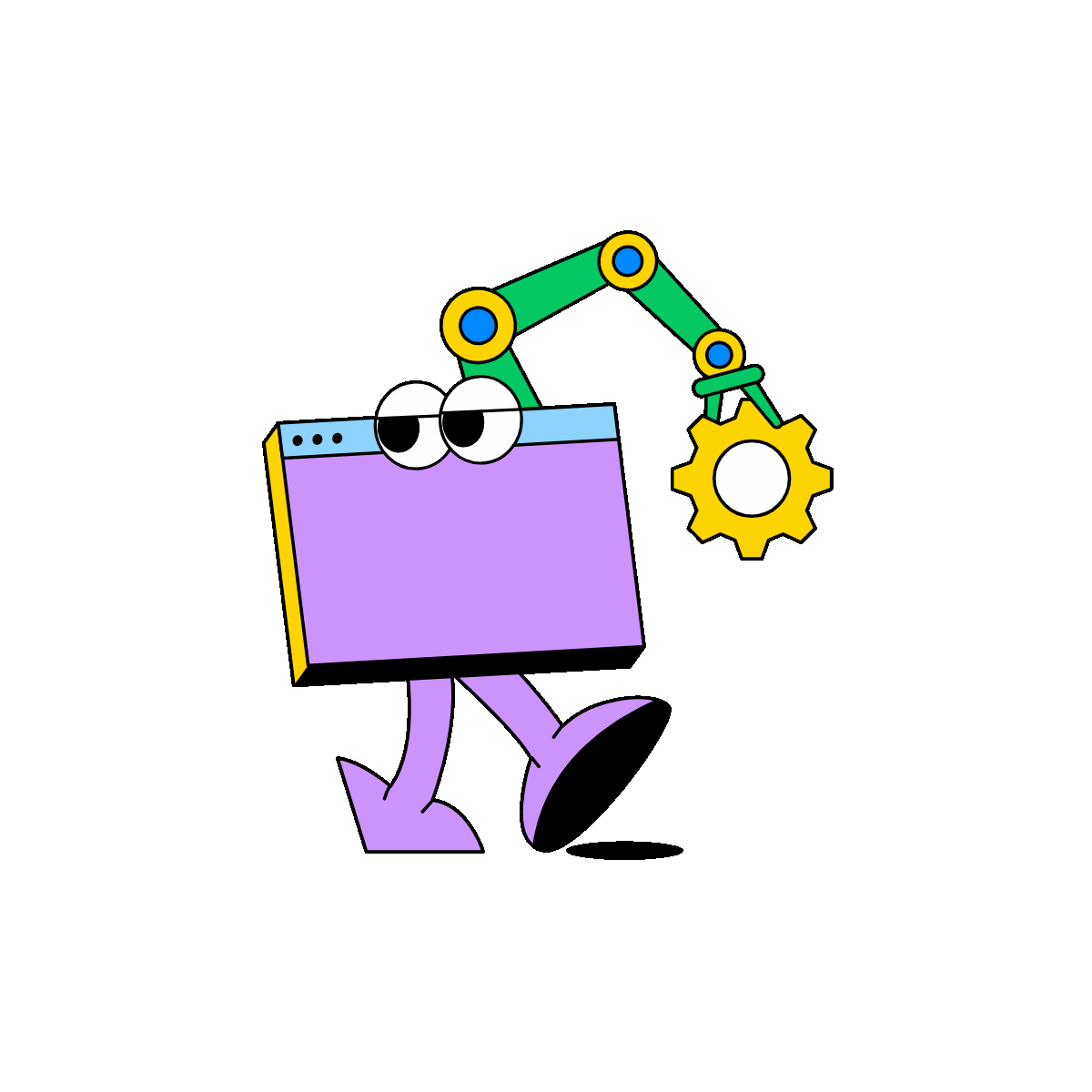Animated illustration of a robot holding a task board with a connected workflow sequence.