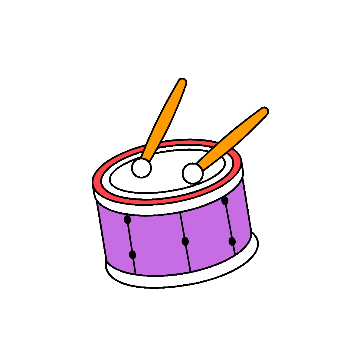Hand-drawn style animated drum icon
