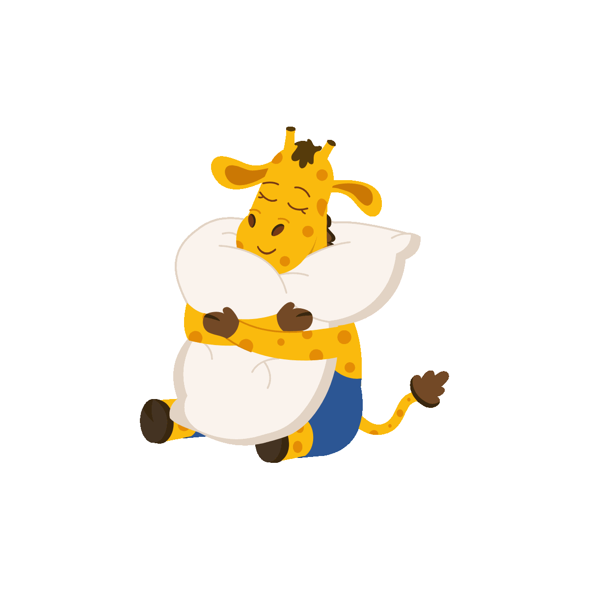 Sleeping Giraffe While Hugging a Pillow