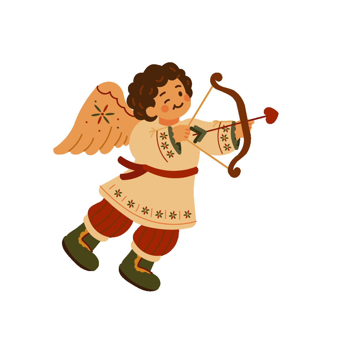Winged Cupid Aiming a Heart-Tipped Arrow