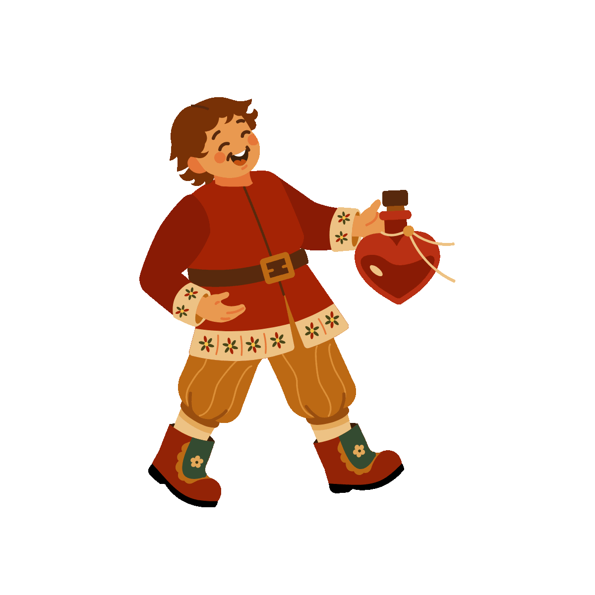Smiling Character Holding Heart-Shaped Potion