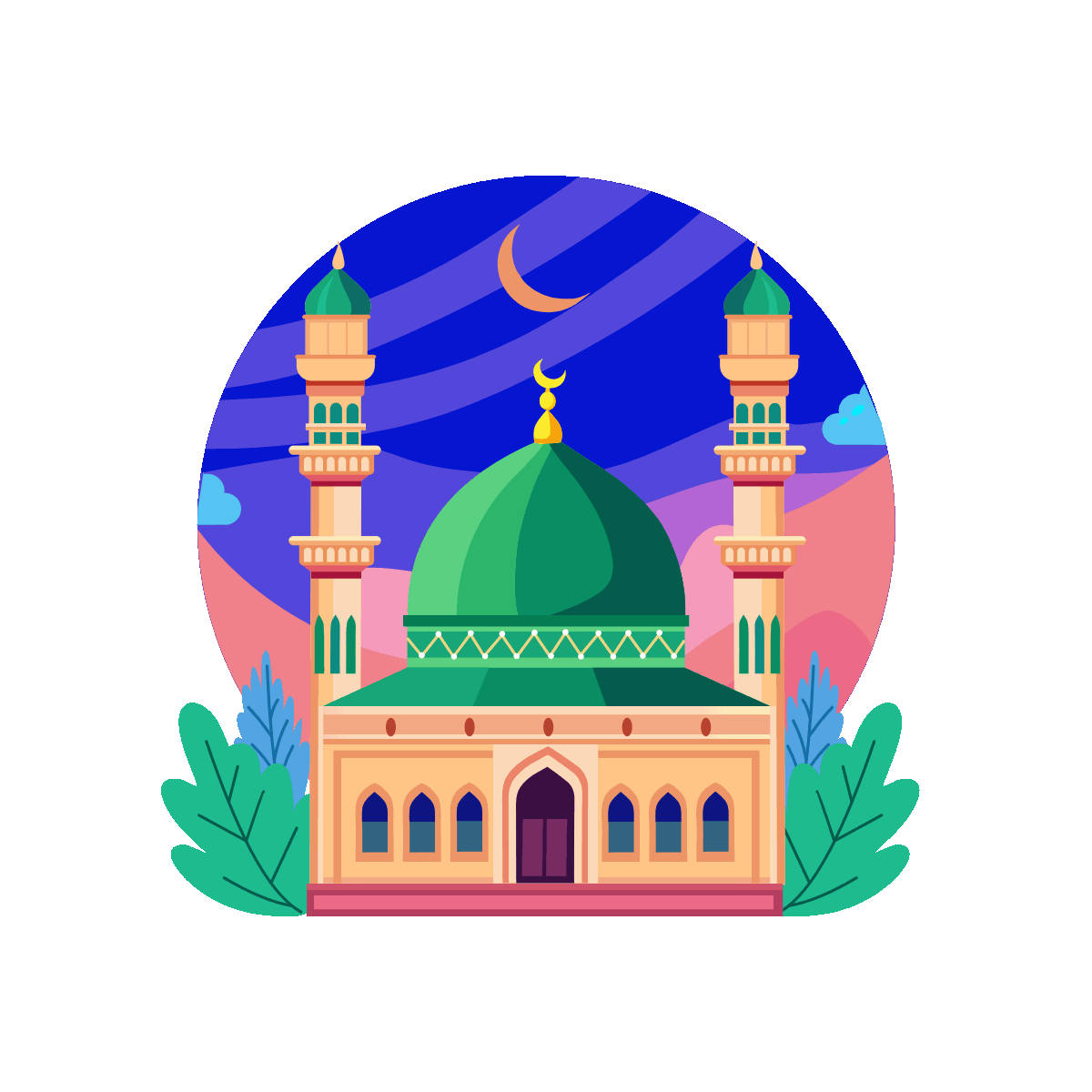 Green Mosque Flat Animated Illustration