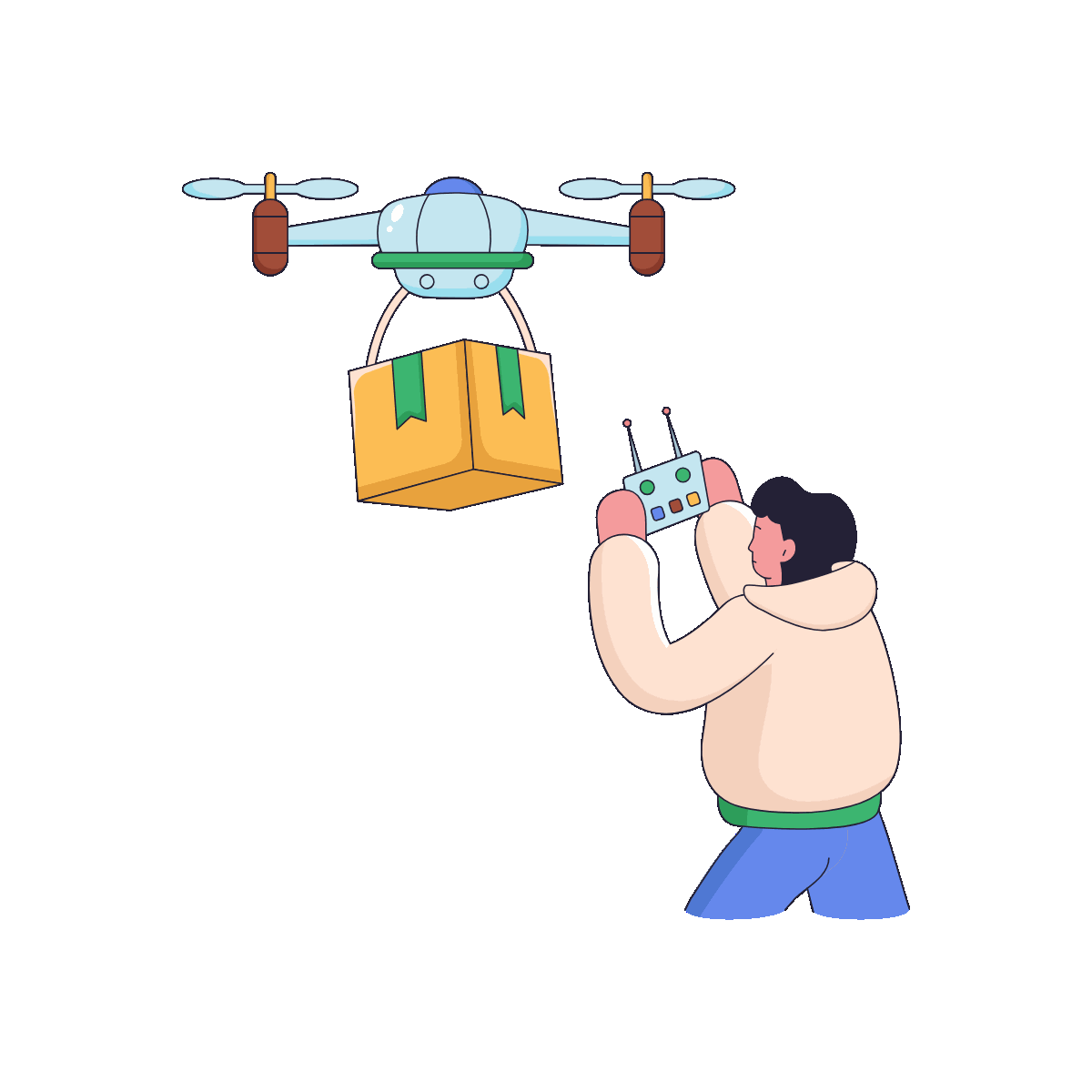 Flat Animated Drone Delivery Illustration