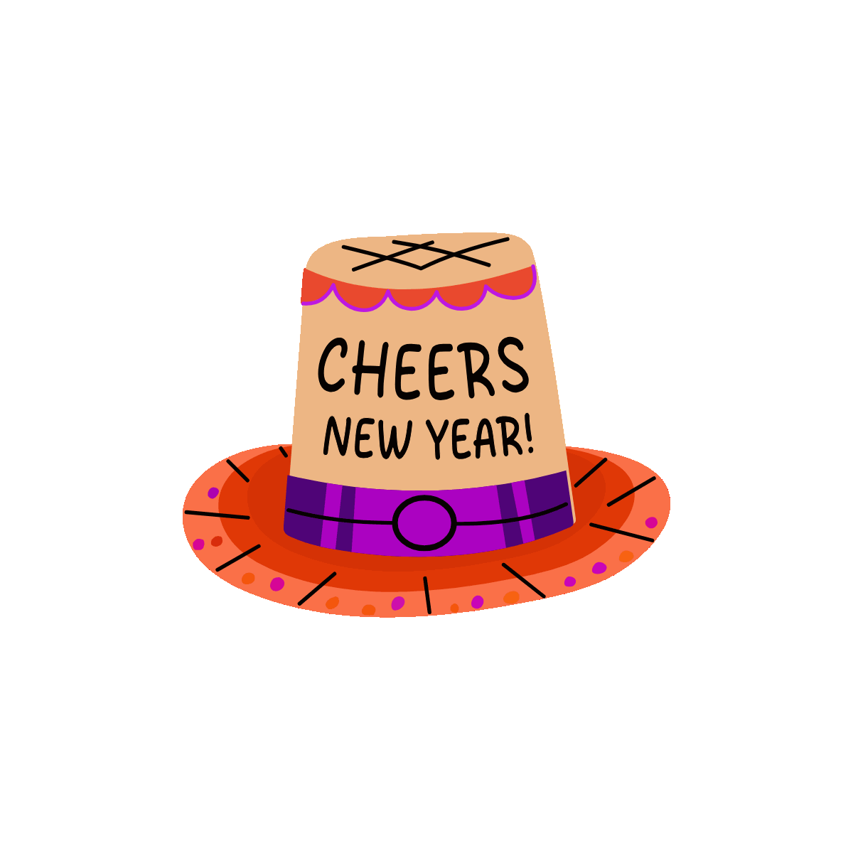 New Year Hat Flat Animated Sticker Design