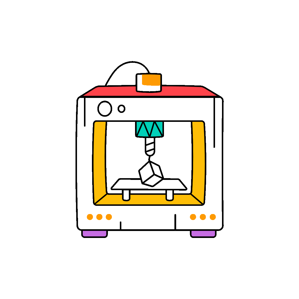 A hand drawn style animated icon showing 3d printing