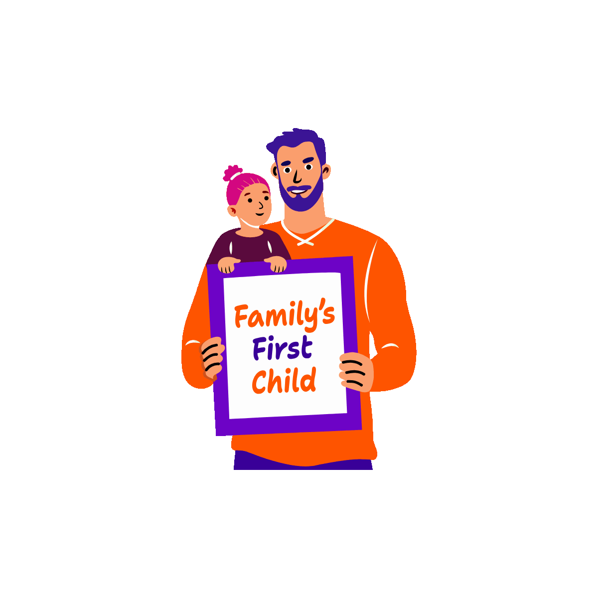 Dad and Daughter Holding Family Banner