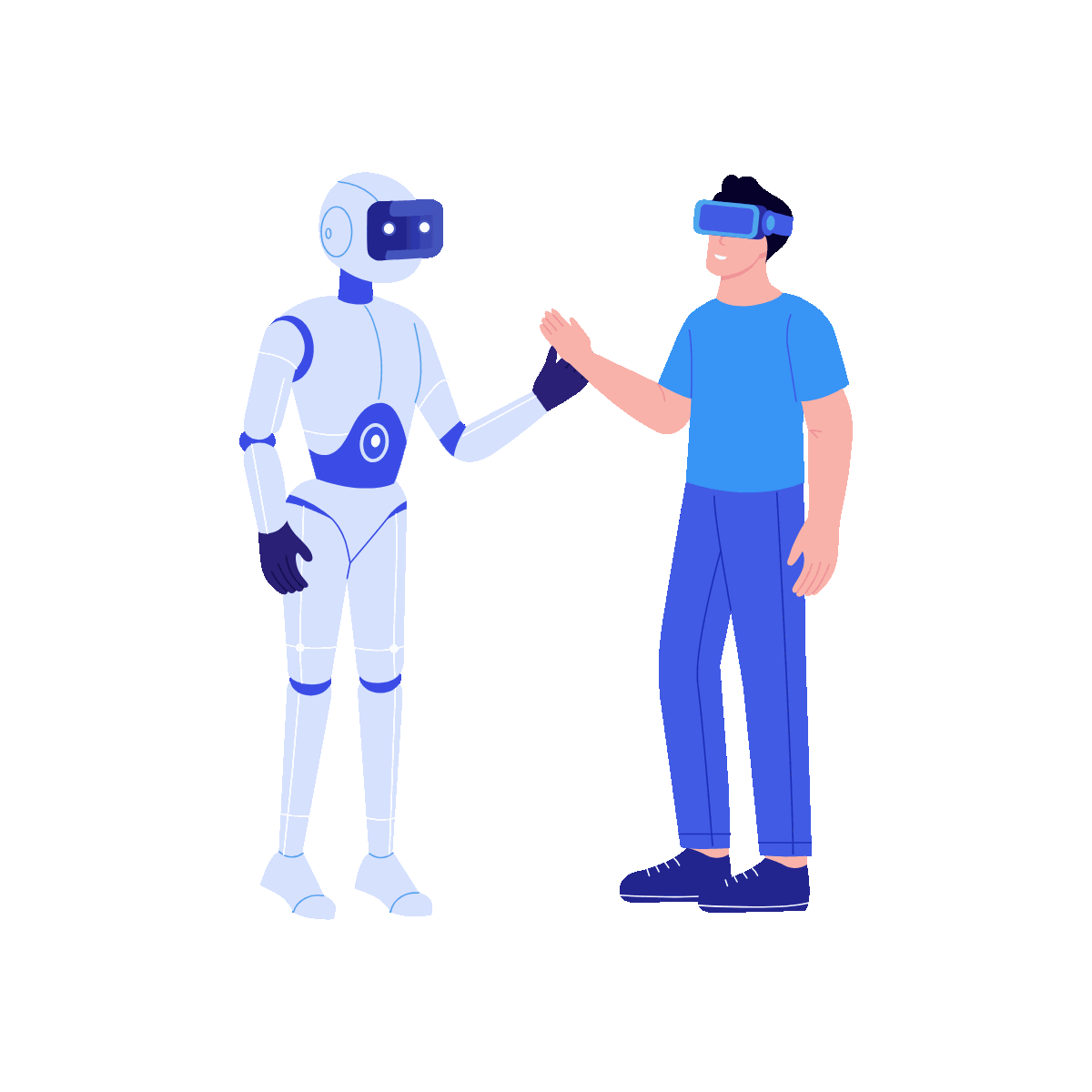 Robot Interaction Flat Animated Illustration