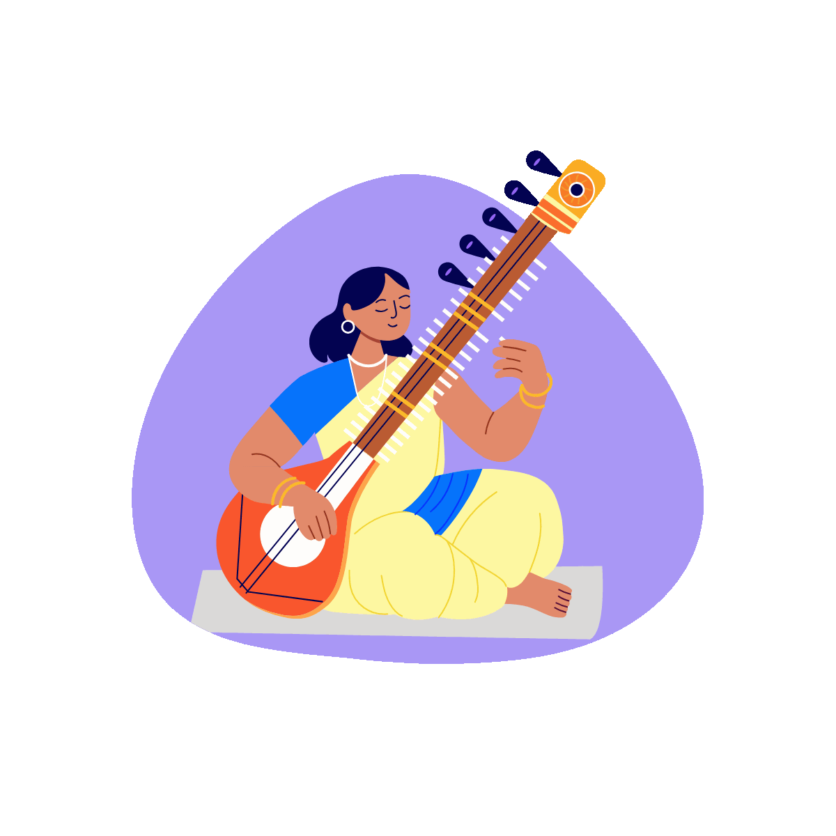 Flat animated woman playing cultural music