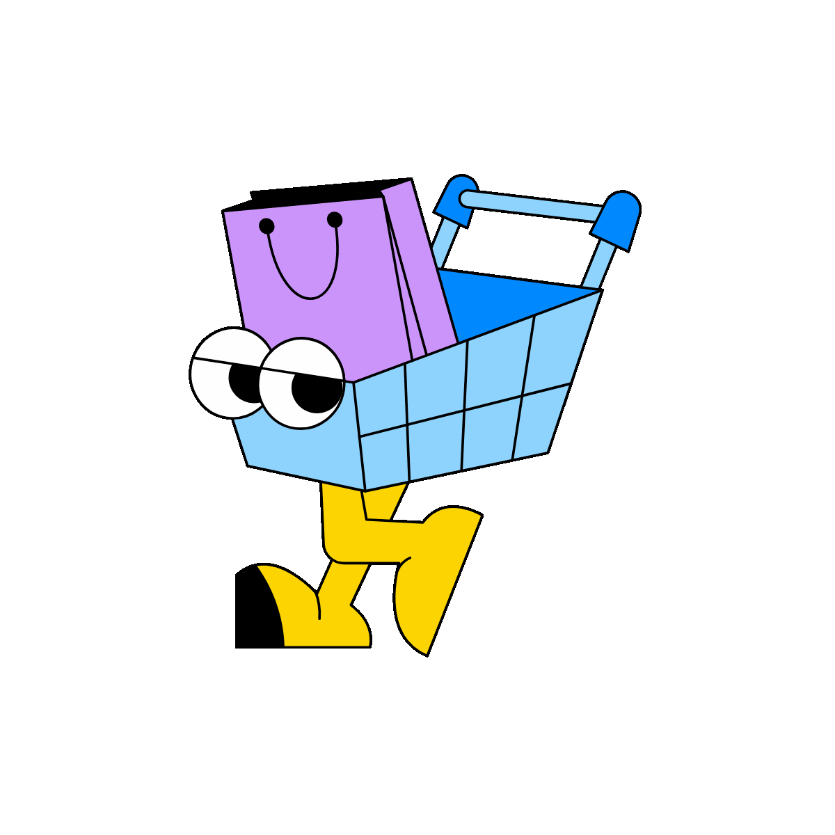 Animated shopping cart with product bag
