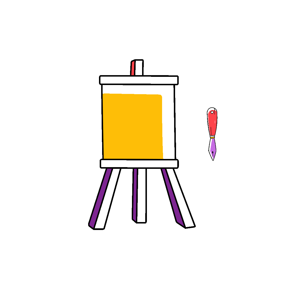 A doodle style animated icon depicting an easel stand